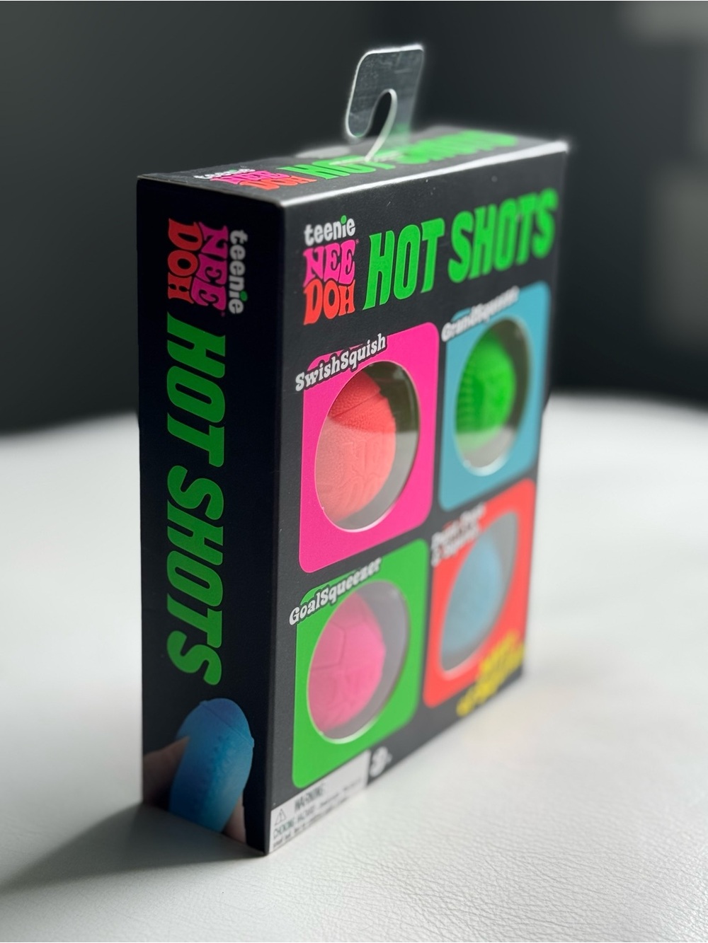 Needoh Hot Shots Teenie 4 pack Squishy Squeezy Fidget Toy Pink Blue Football - Picture 2 of 14